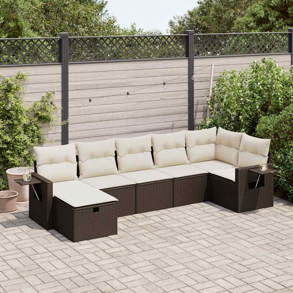 Set Canapele De Grădină, 7 Piese, Cu Perne, Bej, Poliratan