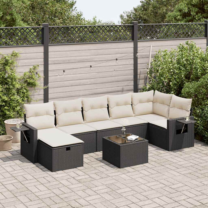Set Canapele De Grădină, 7 Piese, Cu Perne, Bej, Poliratan