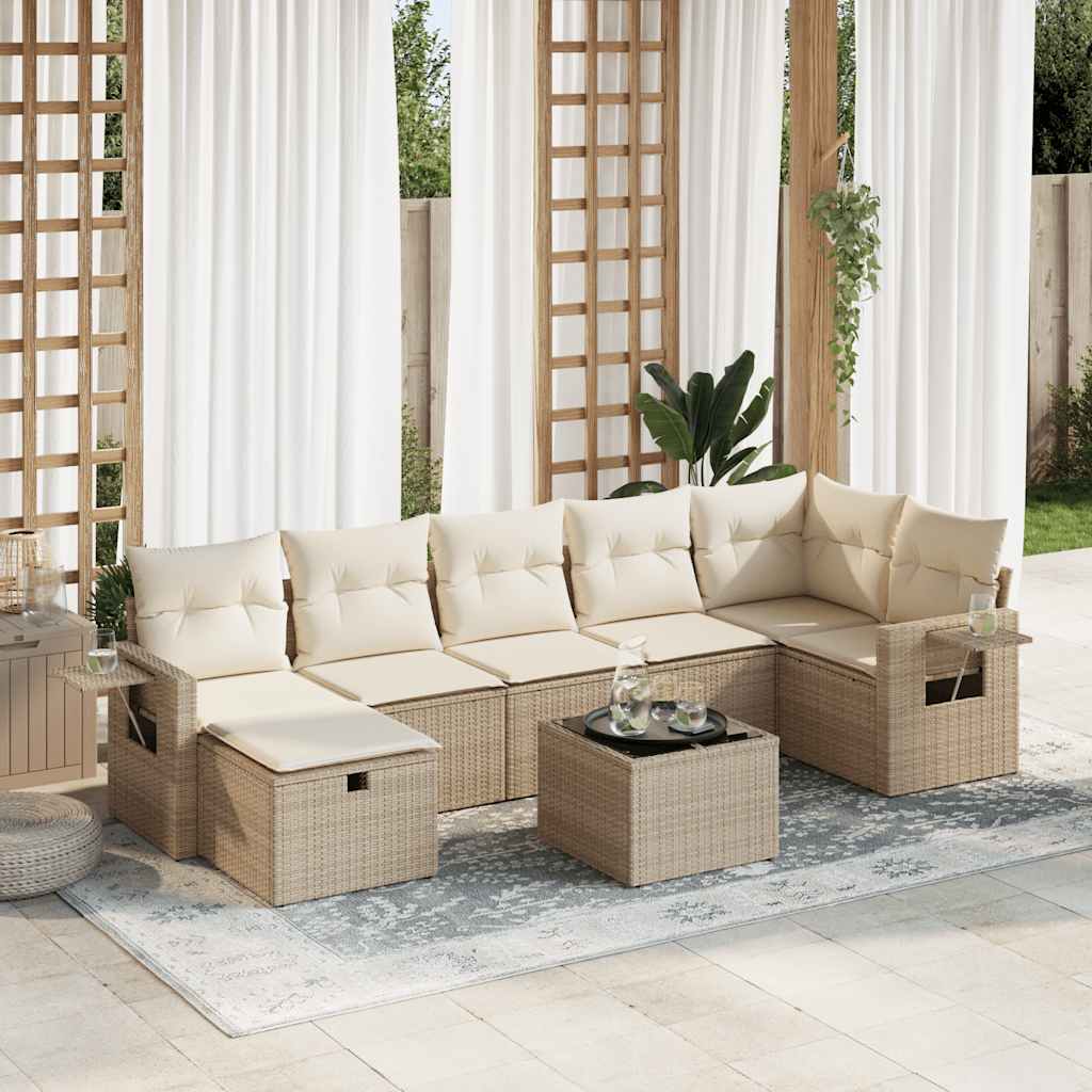 Set Canapele De Grădină, 7 Piese, Cu Perne, Bej, Poliratan