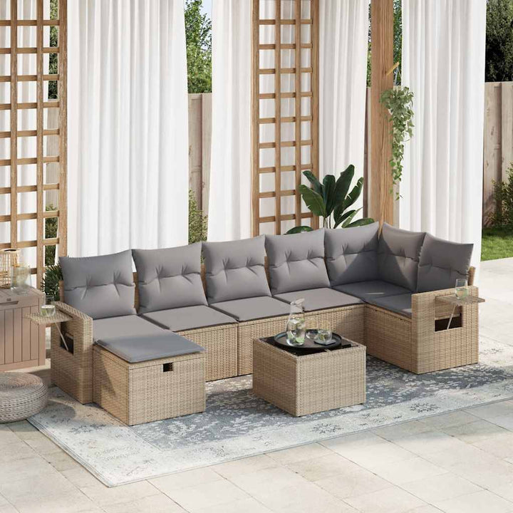 Set Canapele De Grădină, 7 Piese, Cu Perne, Bej, Poliratan