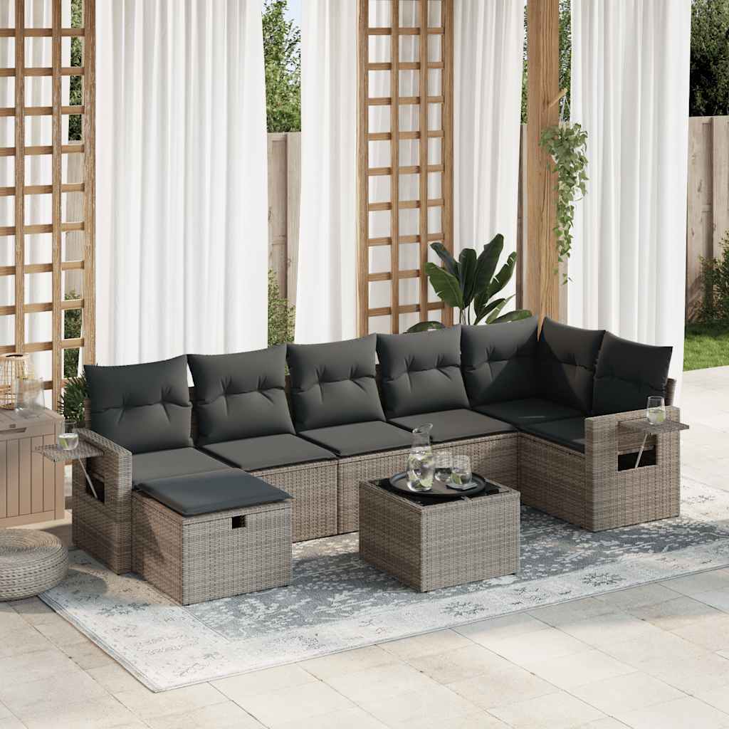 Set Canapele De Grădină, 7 Piese, Cu Perne, Bej, Poliratan
