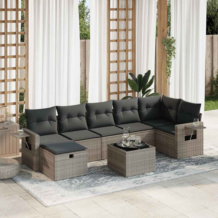 Set Canapele De Grădină, 7 Piese, Cu Perne, Bej, Poliratan