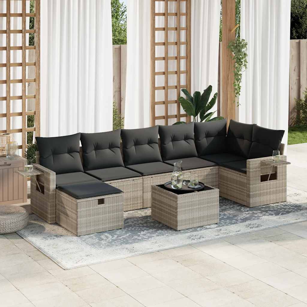 Set Canapele De Grădină, 7 Piese, Cu Perne, Bej, Poliratan
