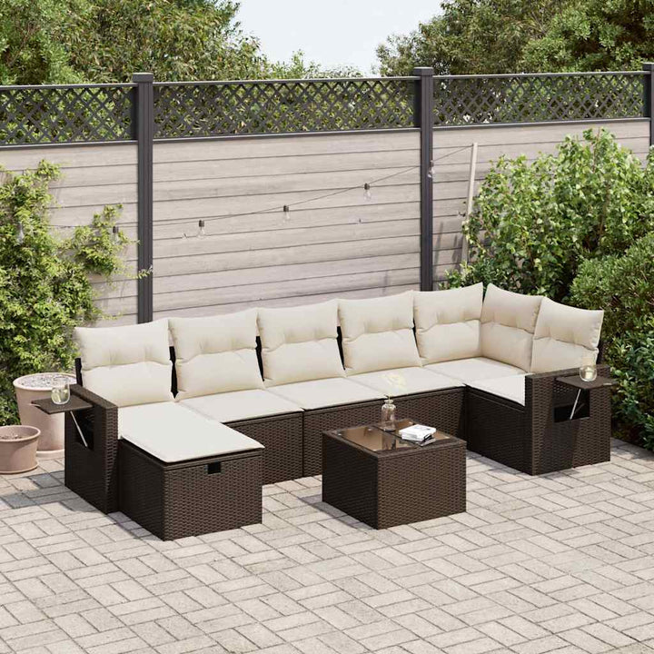 Set Canapele De Grădină, 7 Piese, Cu Perne, Bej, Poliratan