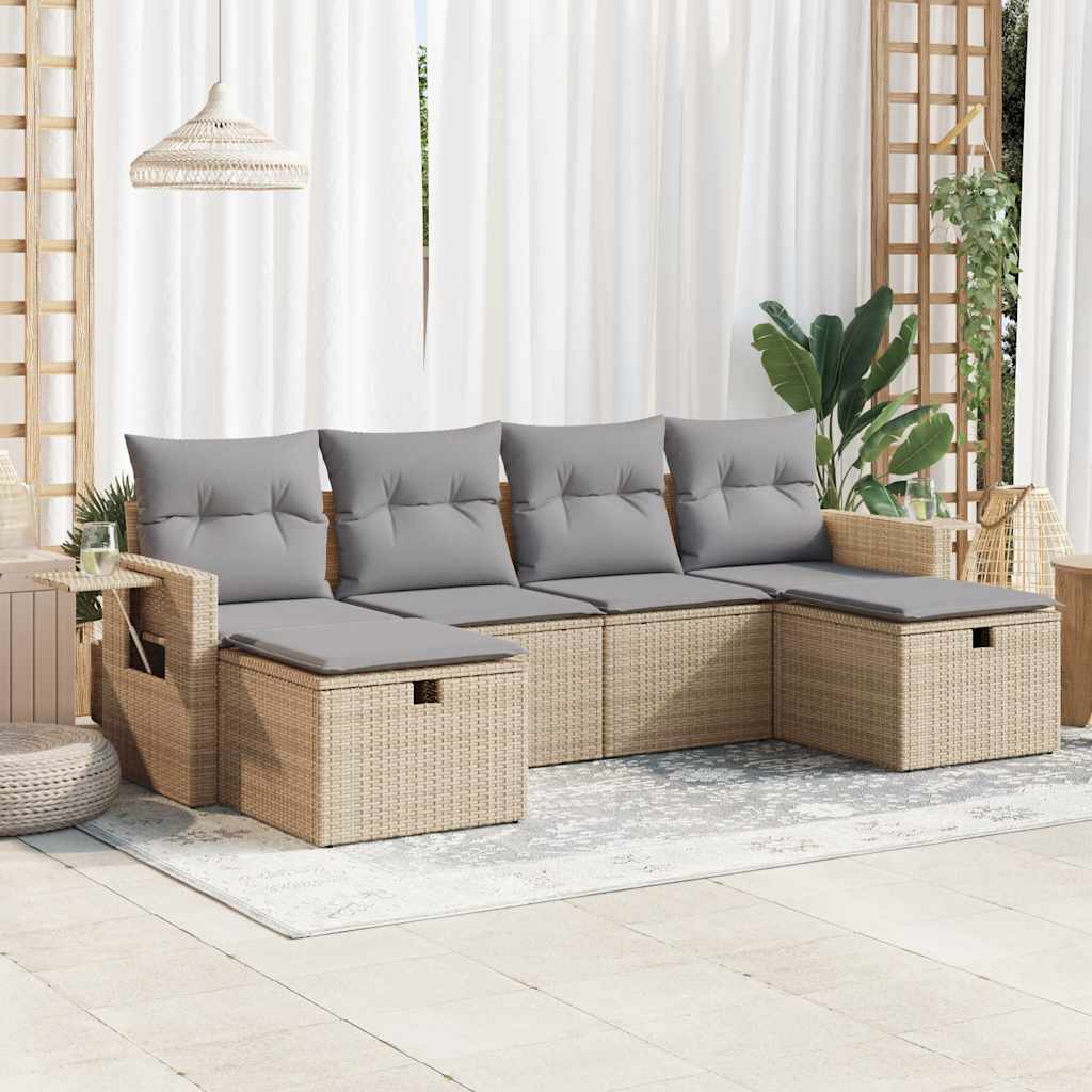 Set Canapele De Grădină Cu Perne, 6 Piese, Bej, Poliratan