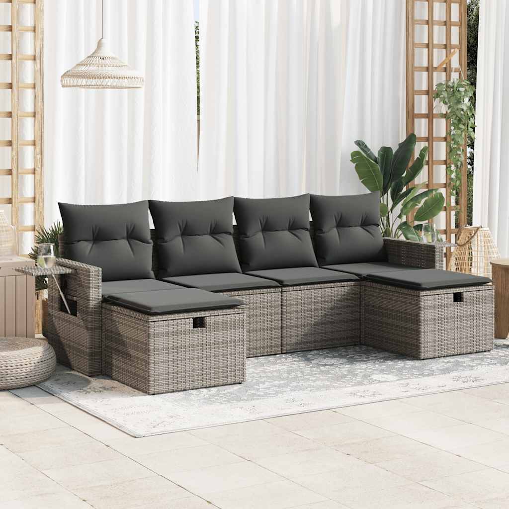 Set Canapele De Grădină Cu Perne, 6 Piese, Bej, Poliratan