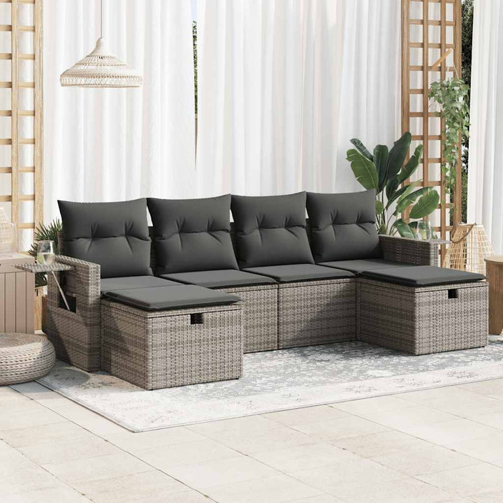 Set Canapele De Grădină Cu Perne, 6 Piese, Bej, Poliratan