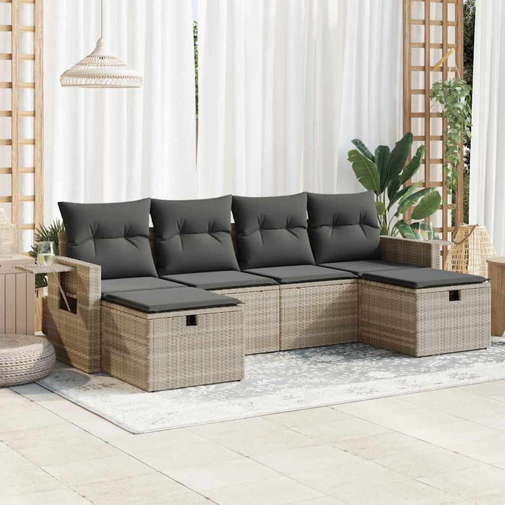 Set Canapele De Grădină Cu Perne, 6 Piese, Bej, Poliratan