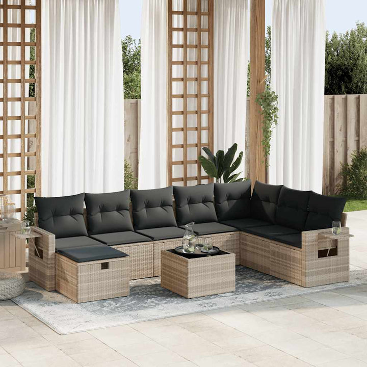 Set Canapele De Grădină, 8 Piese, Cu Perne, Bej, Poliratan