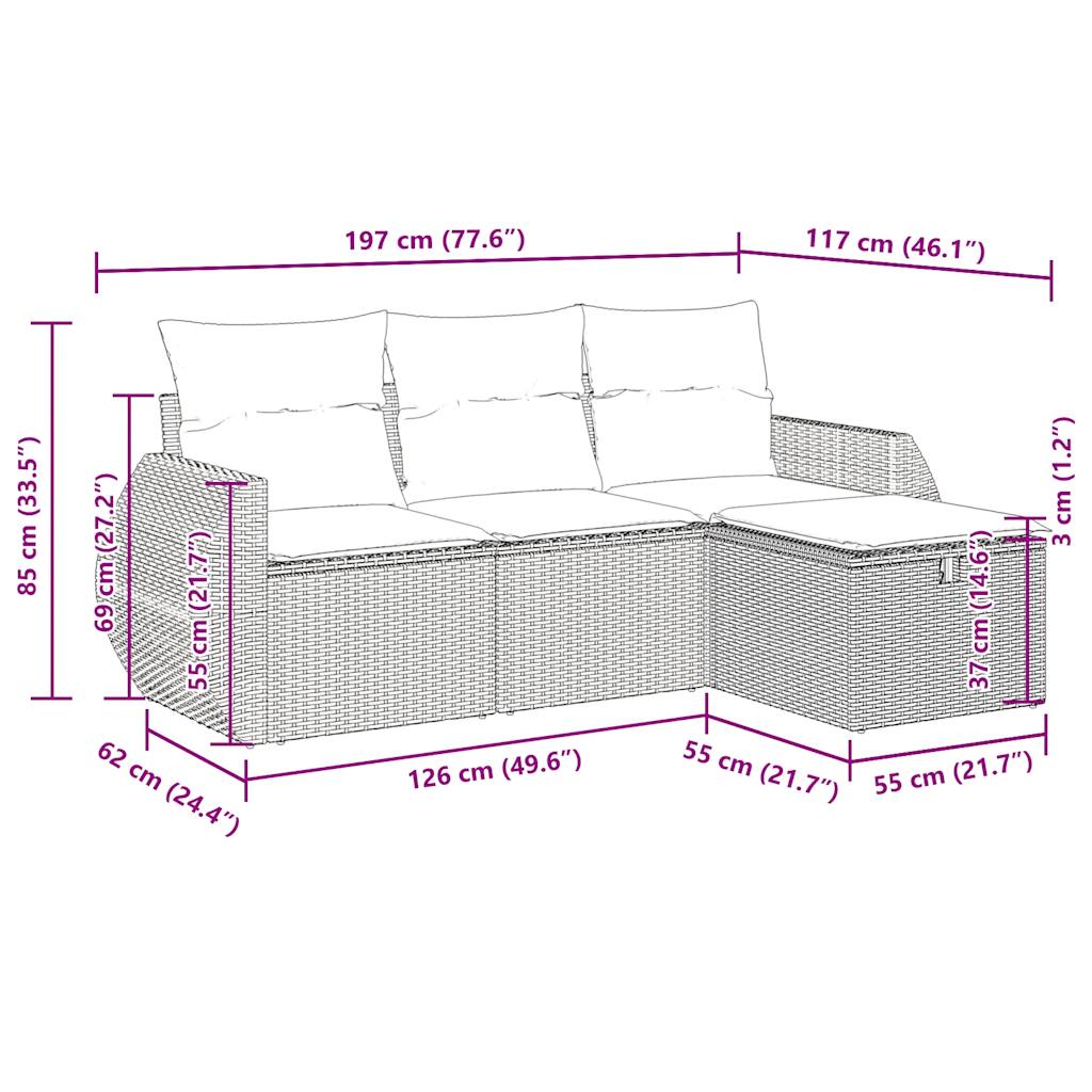 Set Mobilier De Grădină Cu Perne, 4 Piese, , Poliratan