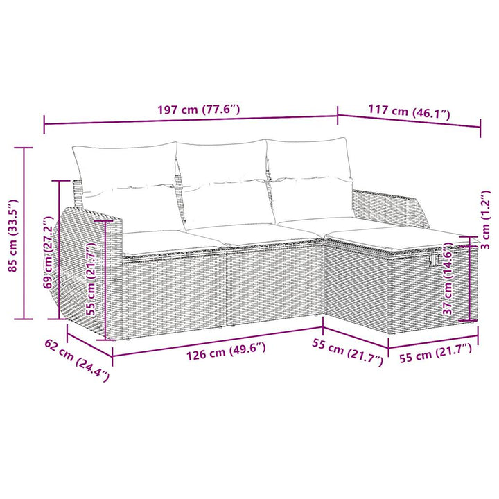 Set Mobilier De Grădină Cu Perne, 4 Piese, , Poliratan