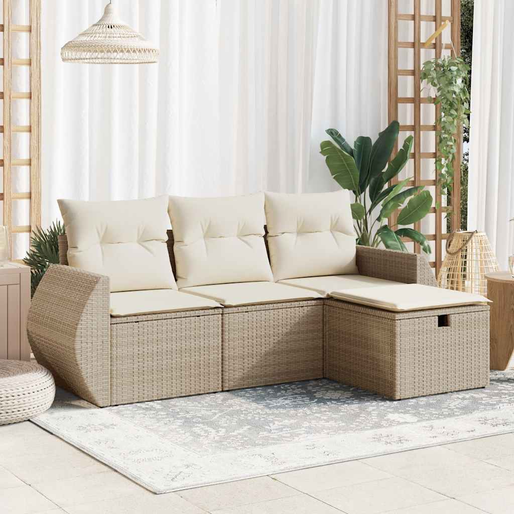 Set Mobilier De Grădină Cu Perne, 4 Piese, , Poliratan