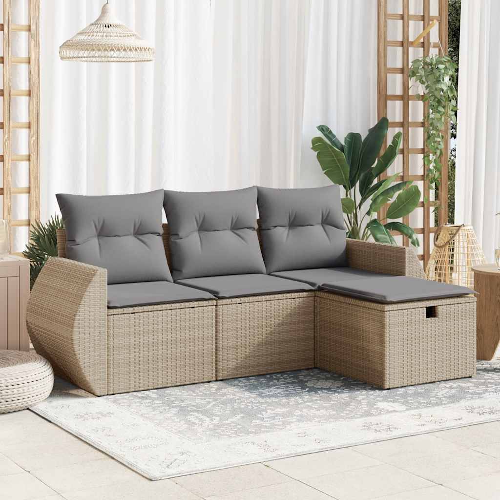 Set Mobilier De Grădină Cu Perne, 4 Piese, , Poliratan