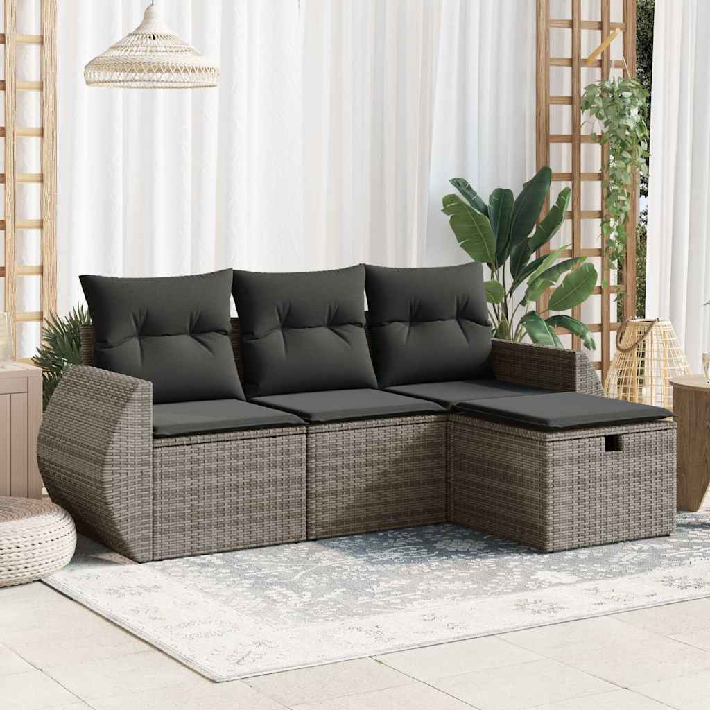 Set Mobilier De Grădină Cu Perne, 4 Piese, , Poliratan