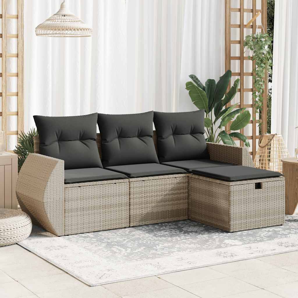 Set Mobilier De Grădină Cu Perne, 4 Piese, , Poliratan