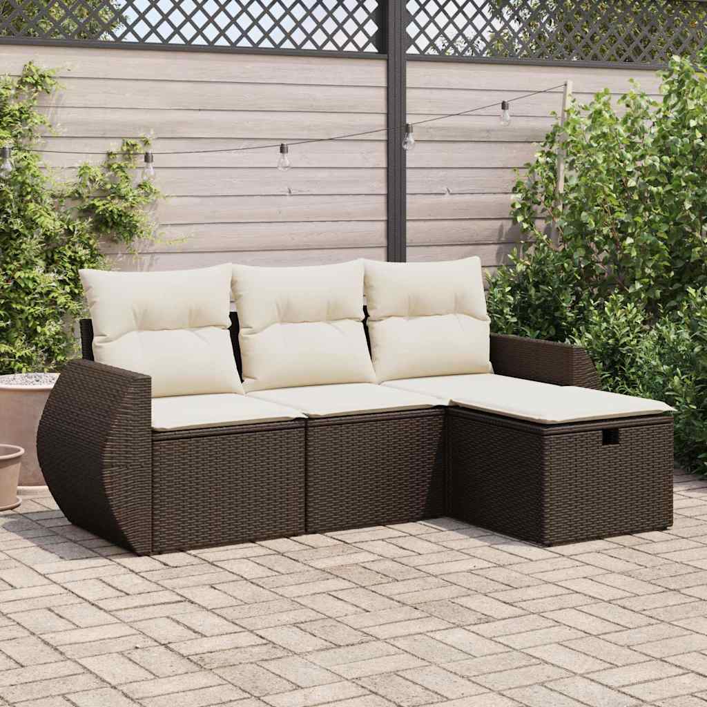 Set Mobilier De Grădină Cu Perne, 4 Piese, , Poliratan