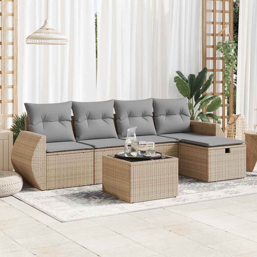Set Canapele De Grădină Cu Perne, 6 Piese, Maro, Poliratan