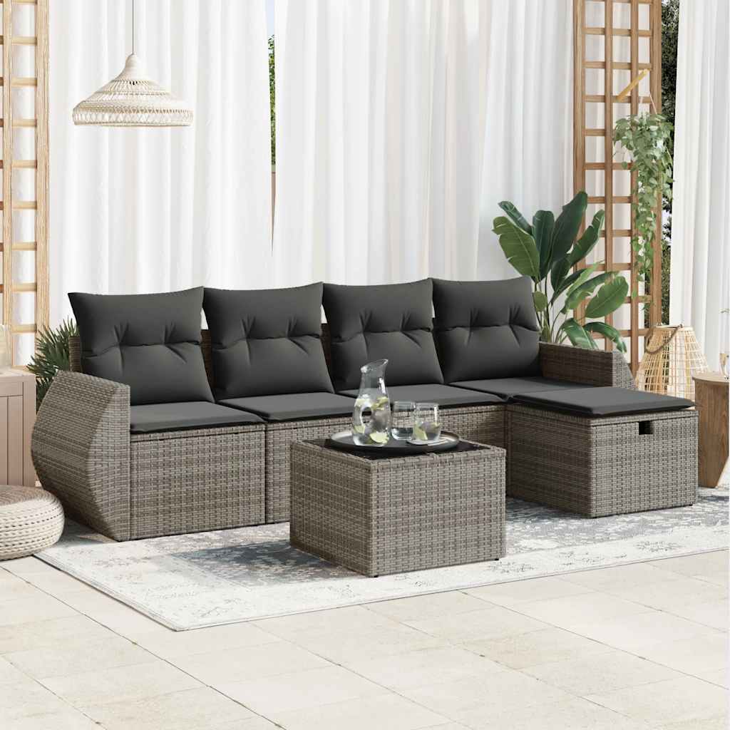 Set Canapele De Grădină Cu Perne, 6 Piese, Maro, Poliratan