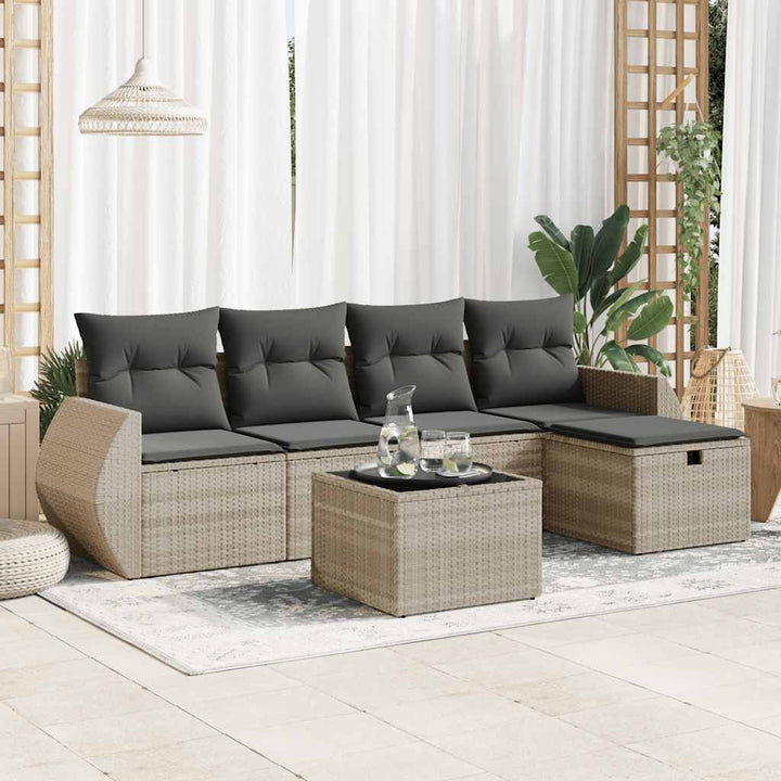 Set Canapele De Grădină Cu Perne, 6 Piese, Maro, Poliratan