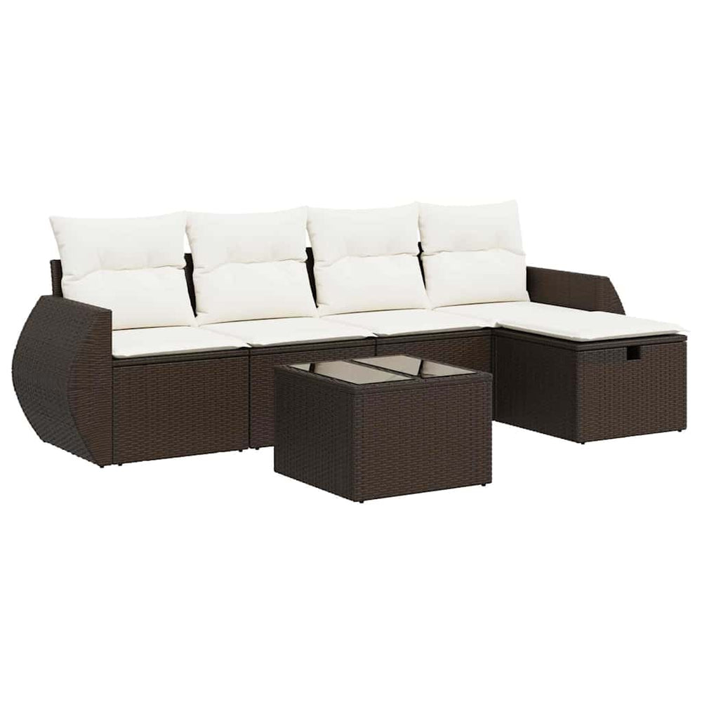 Set Canapele De Grădină Cu Perne, 6 Piese, Maro, Poliratan