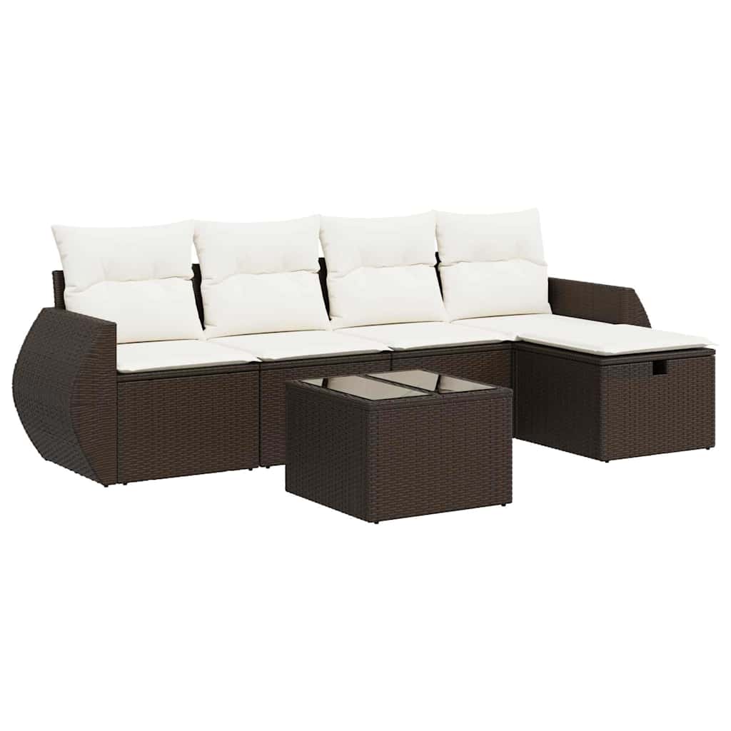 Set Canapele De Grădină Cu Perne, 6 Piese, Maro, Poliratan