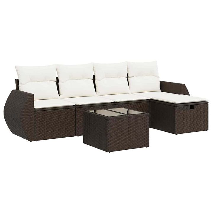 Set Canapele De Grădină Cu Perne, 6 Piese, Maro, Poliratan