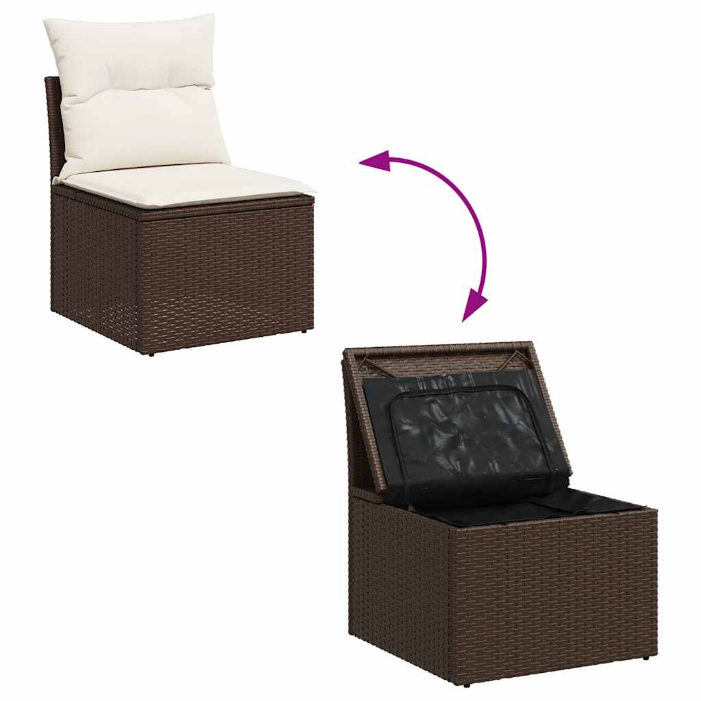 Set Canapele De Grădină Cu Perne, 6 Piese, Maro, Poliratan