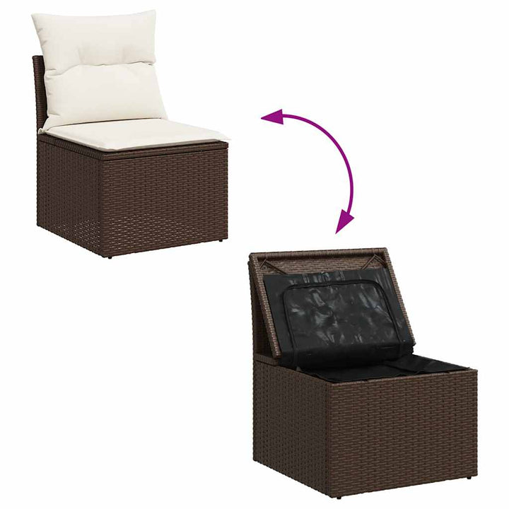Set Canapele De Grădină Cu Perne, 6 Piese, Maro, Poliratan