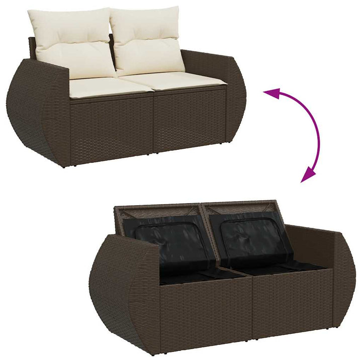 Set Canapele De Grădină Cu Perne, 6 Piese, Maro, Poliratan