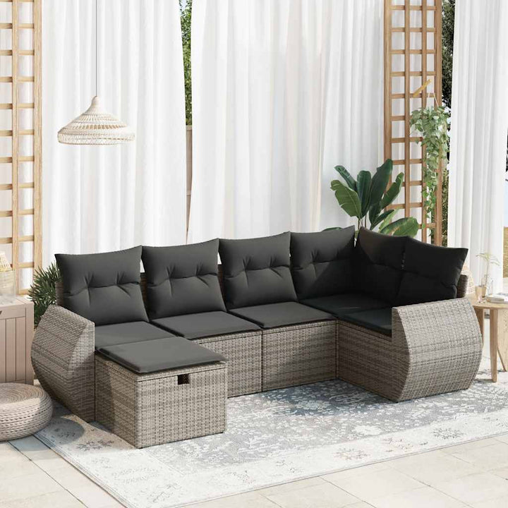 Set Mobilier De Grădină Cu Perne, 6 Piese, Negru, Poliratan