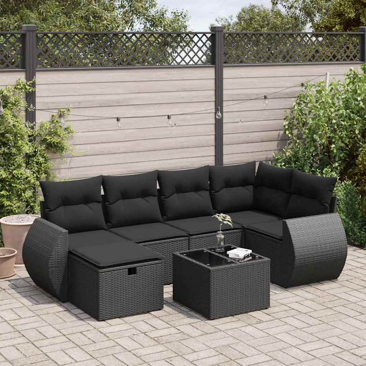 Set Mobilier De Grădină Cu Perne, 6 Piese, Negru, Poliratan