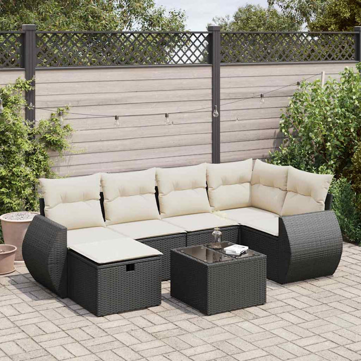 Set Mobilier De Grădină Cu Perne, 6 Piese, Negru, Poliratan