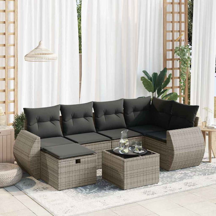 Set Mobilier De Grădină Cu Perne, 6 Piese, Negru, Poliratan