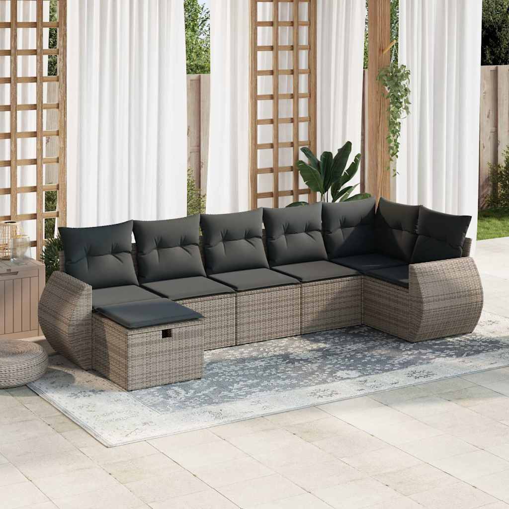 Set Canapele De Grădină Cu Perne, 7 Piese, , Poliratan