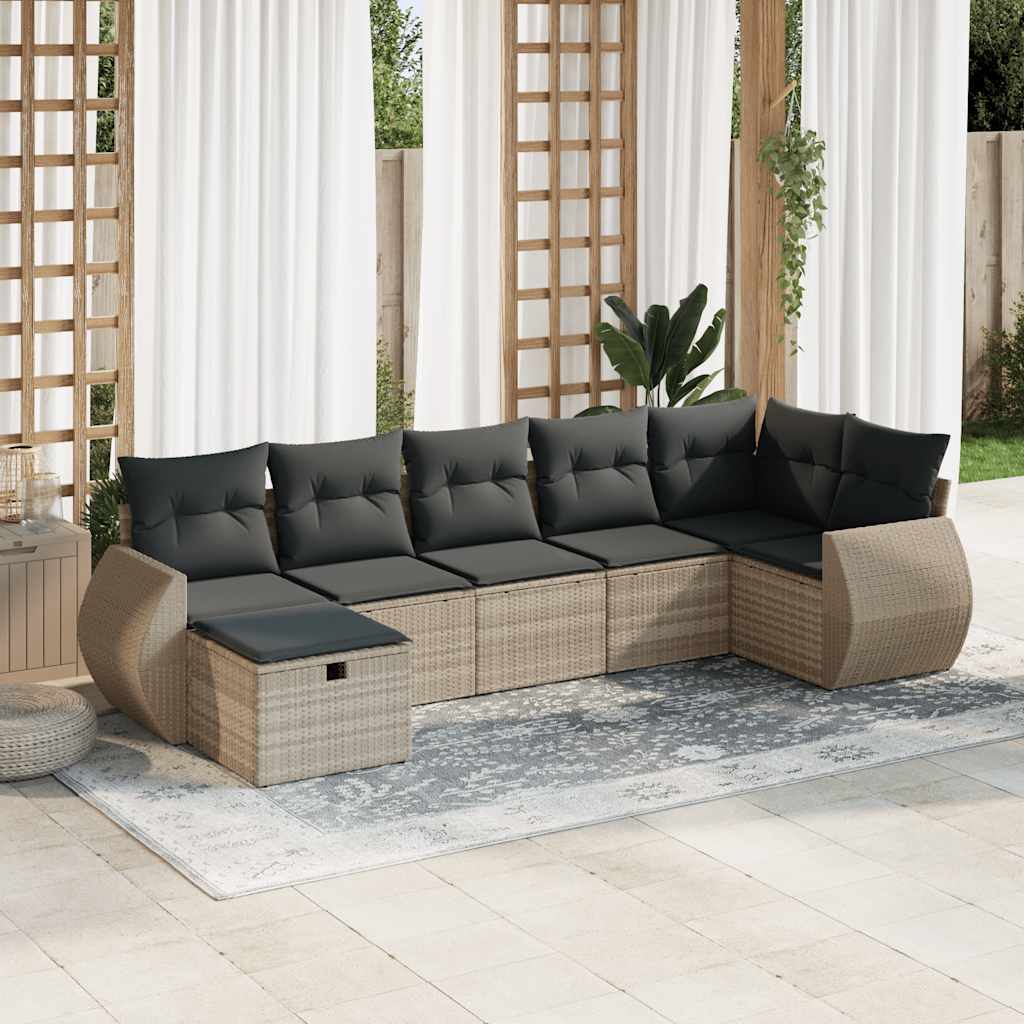 Set Canapele De Grădină Cu Perne, 7 Piese, , Poliratan