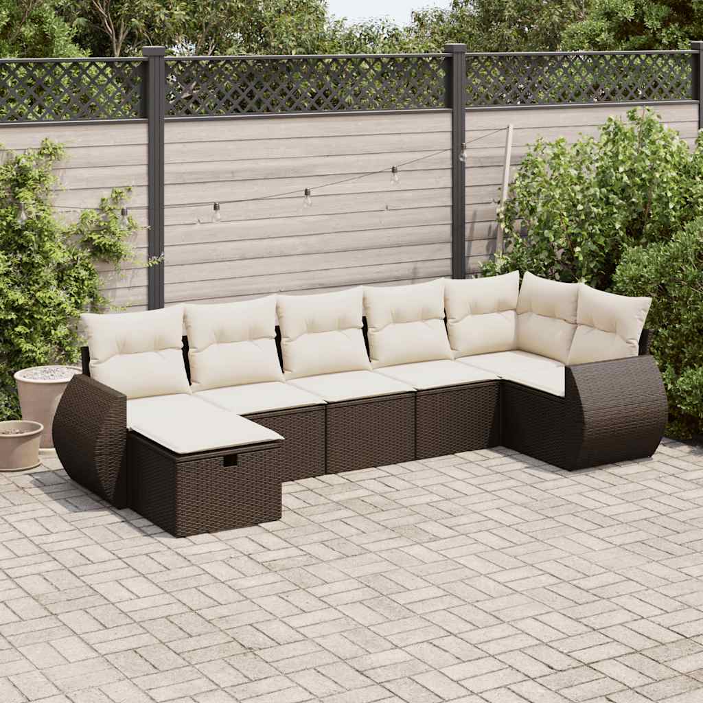 Set Canapele De Grădină Cu Perne, 7 Piese, , Poliratan