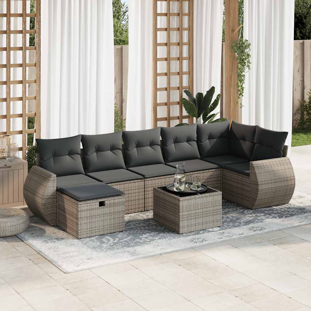 Set Canapele De Grădină Cu Perne, 7 Piese, , Poliratan