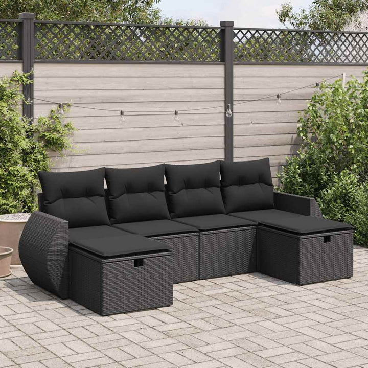 Set Canapele De Grădină Cu Perne, 6 Piese, Maro, Poliratan