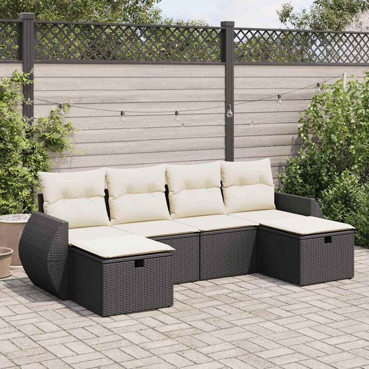 Set Canapele De Grădină Cu Perne, 6 Piese, Maro, Poliratan