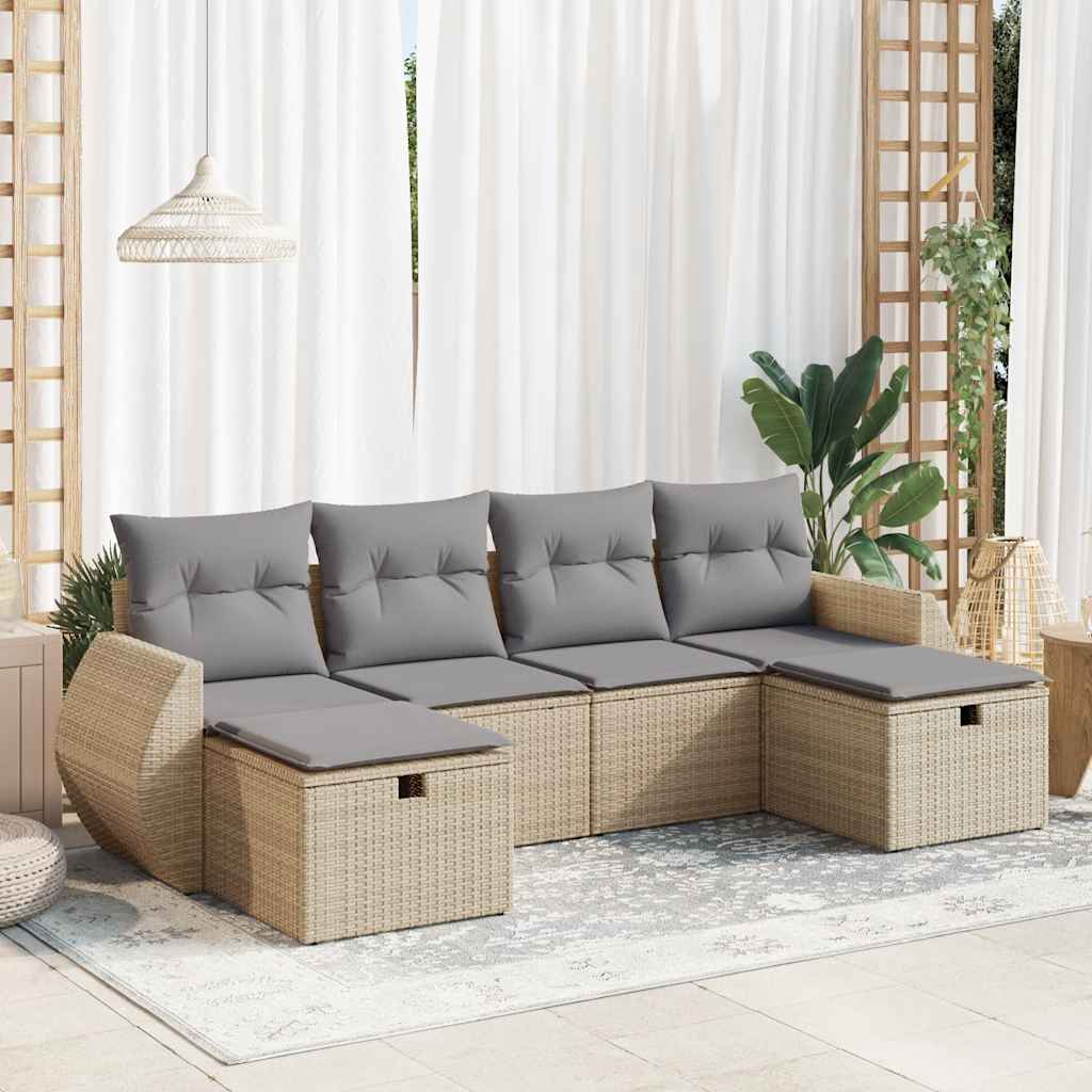 Set Canapele De Grădină Cu Perne, 6 Piese, Maro, Poliratan
