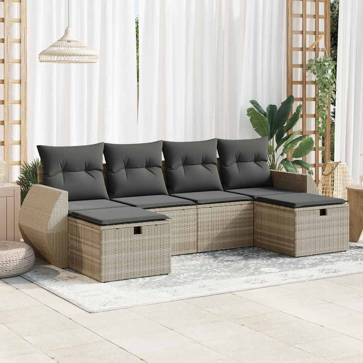 Set Canapele De Grădină Cu Perne, 6 Piese, Maro, Poliratan