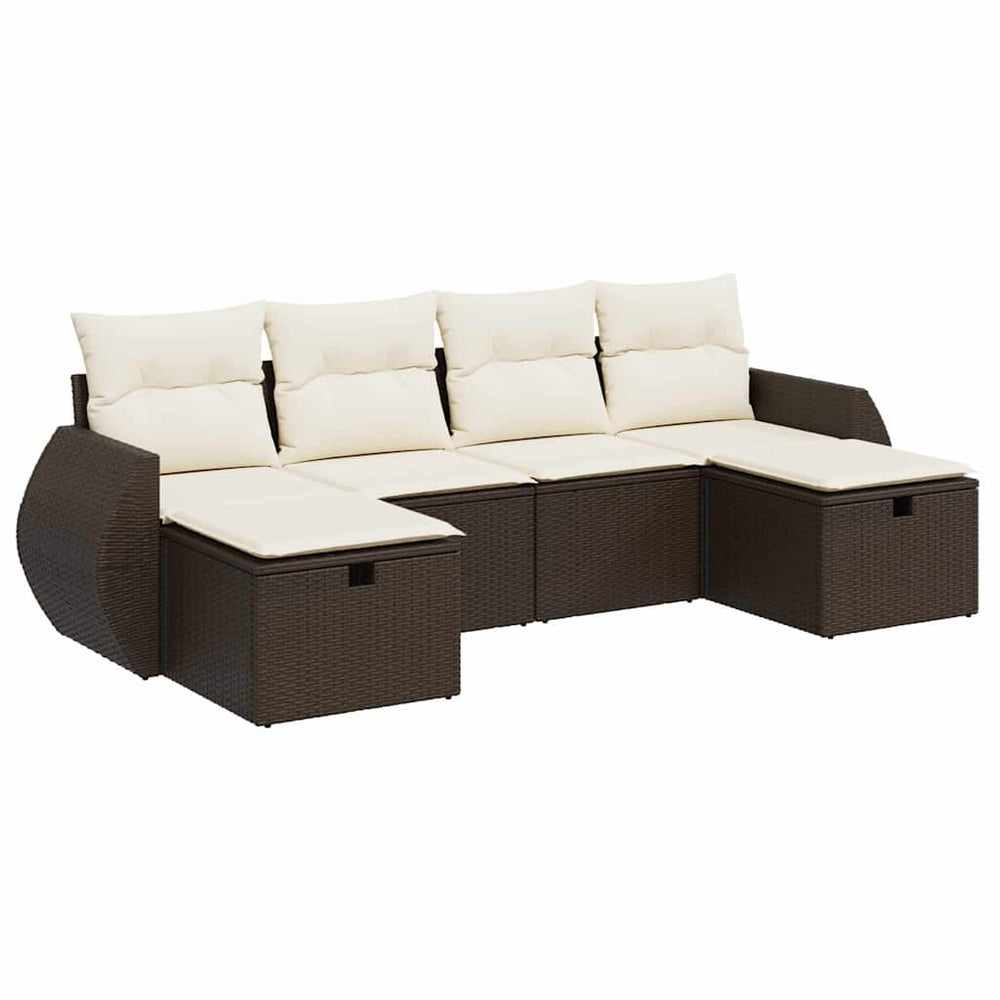 Set Canapele De Grădină Cu Perne, 6 Piese, Maro, Poliratan