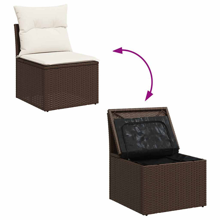 Set Canapele De Grădină Cu Perne, 6 Piese, Maro, Poliratan