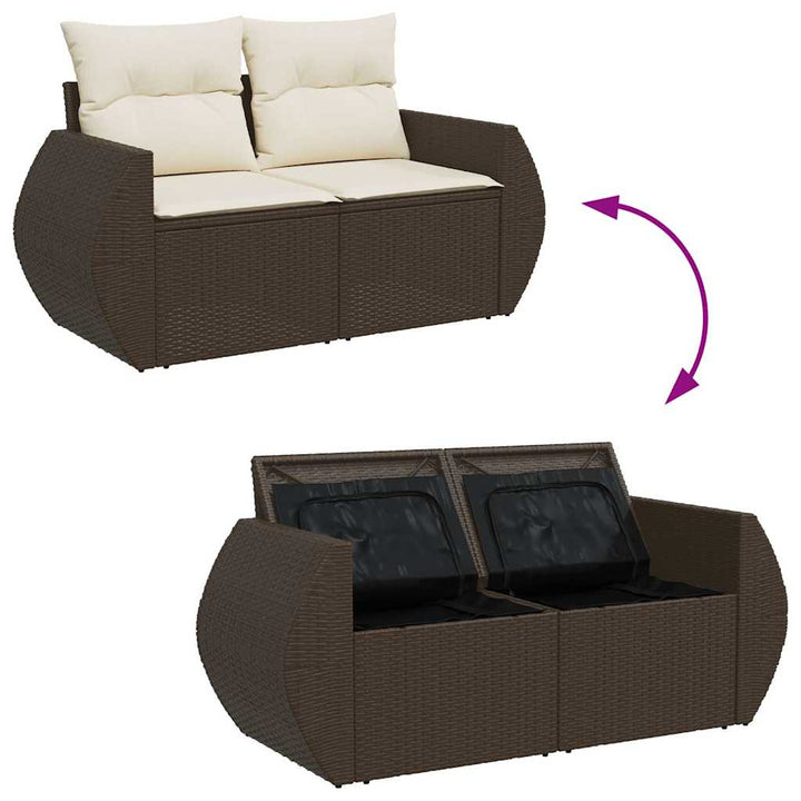 Set Canapele De Grădină Cu Perne, 6 Piese, Maro, Poliratan