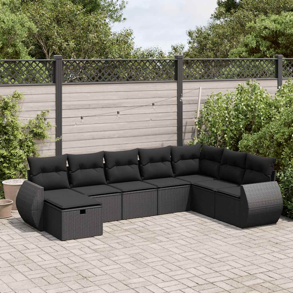 Set Mobilier De Grădină Cu Perne, 9 Piese, Negru, Poliratan