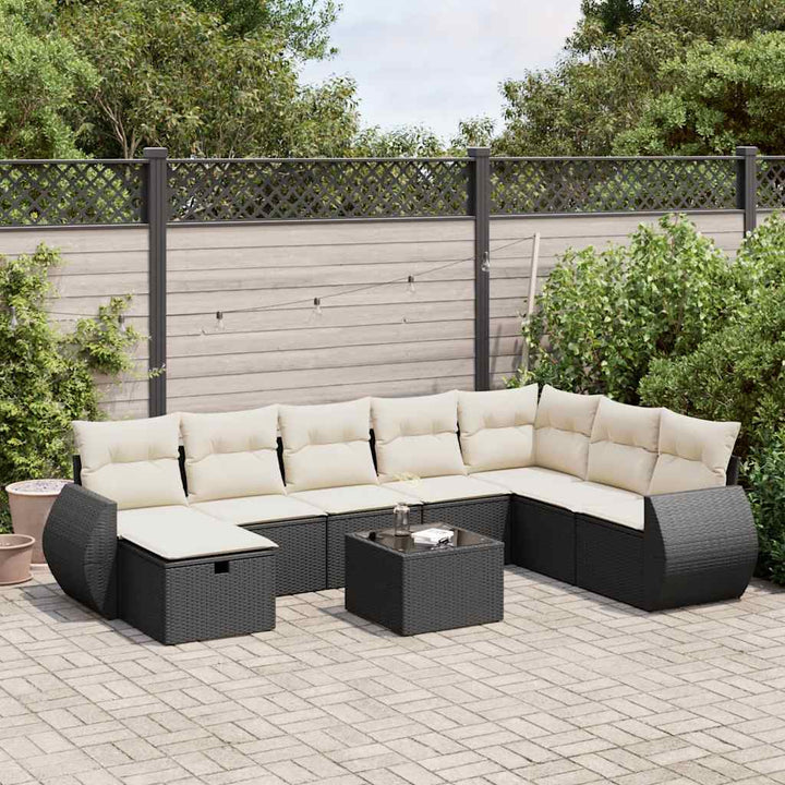 Set Mobilier De Grădină Cu Perne, 9 Piese, Negru, Poliratan