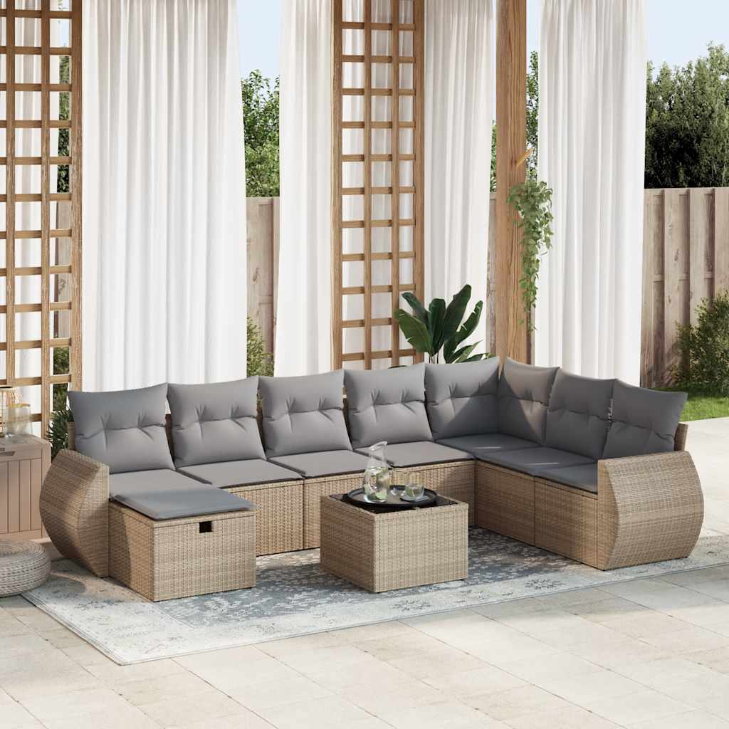 Set Mobilier De Grădină Cu Perne, 9 Piese, Negru, Poliratan