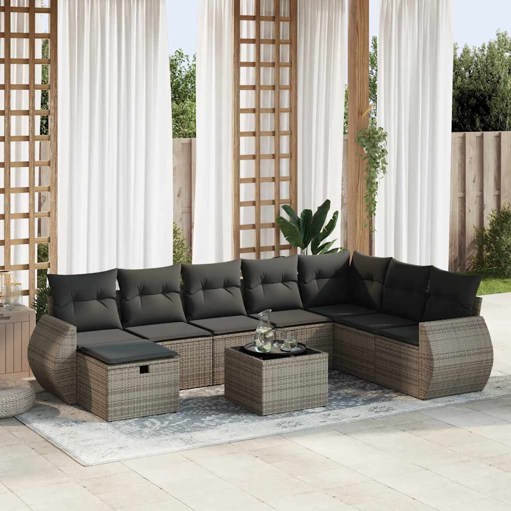Set Mobilier De Grădină Cu Perne, 9 Piese, Negru, Poliratan
