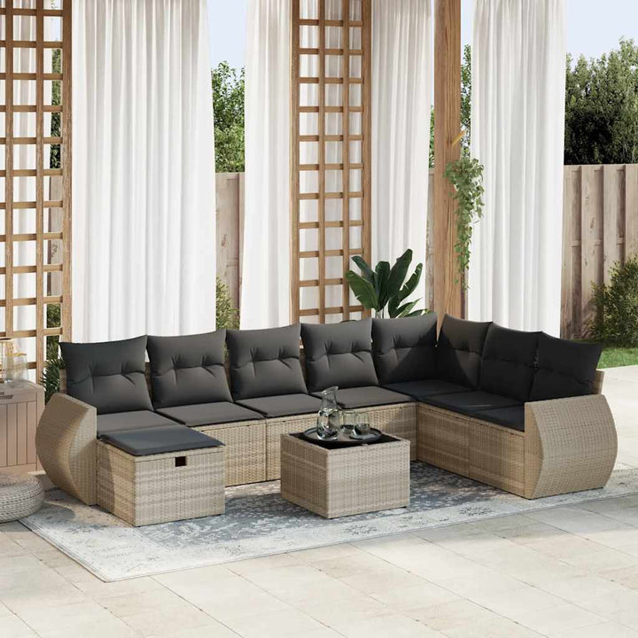 Set Mobilier De Grădină Cu Perne, 9 Piese, Negru, Poliratan