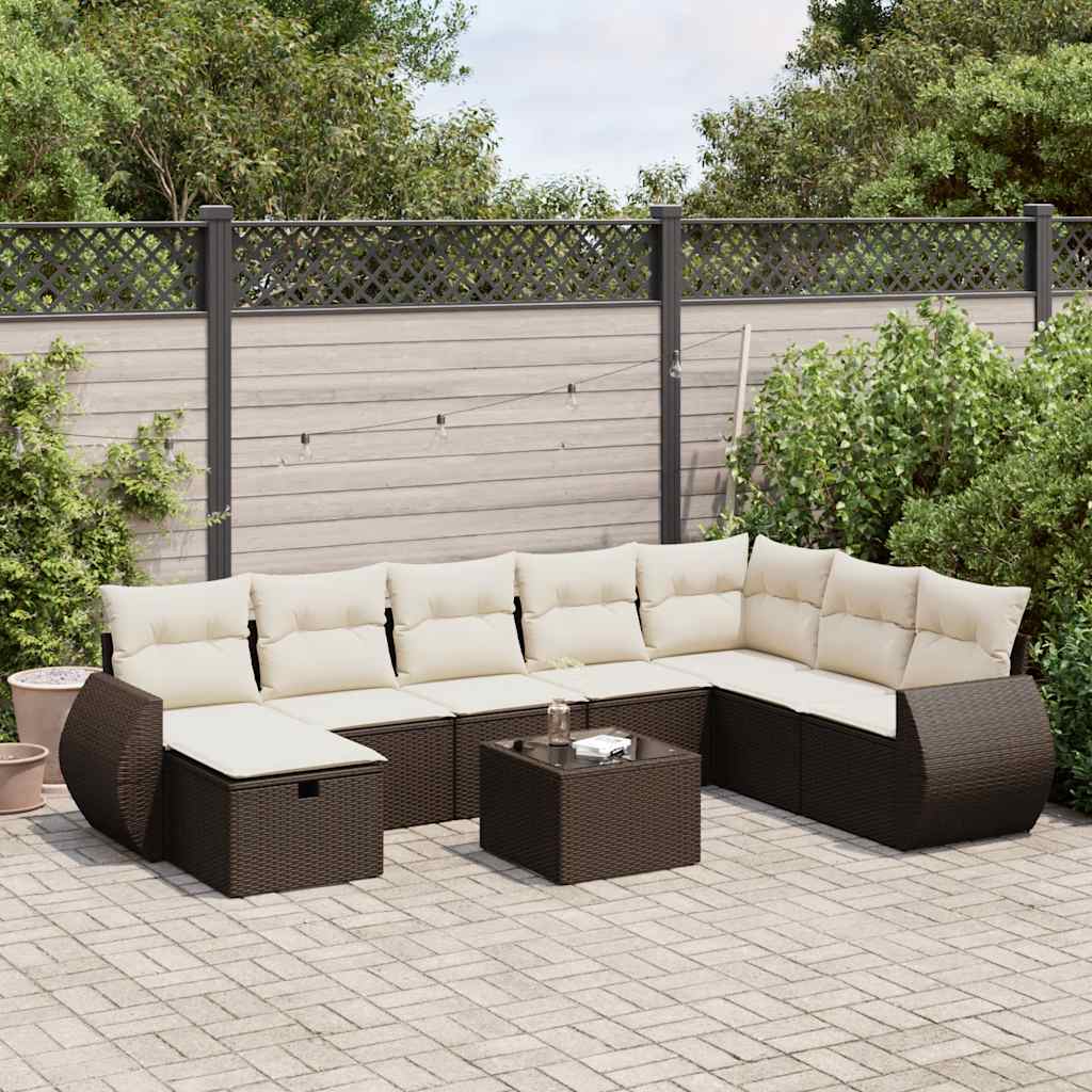 Set Mobilier De Grădină Cu Perne, 9 Piese, Negru, Poliratan